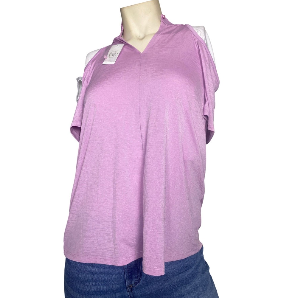 JM‎ Collection Womens Small Pink Cold Shoulder Lace Trim Blouse NWT
